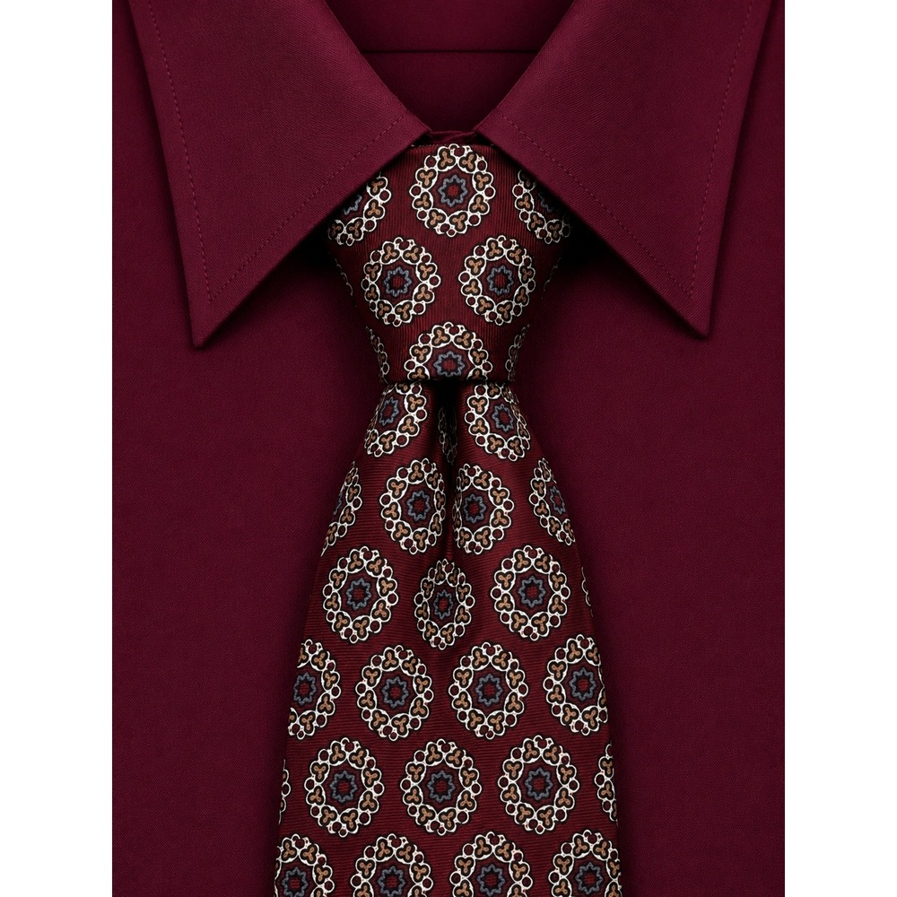 Stafford Mens Burgundy Medallion Silk Blend Necktie Geometric Formal Tie